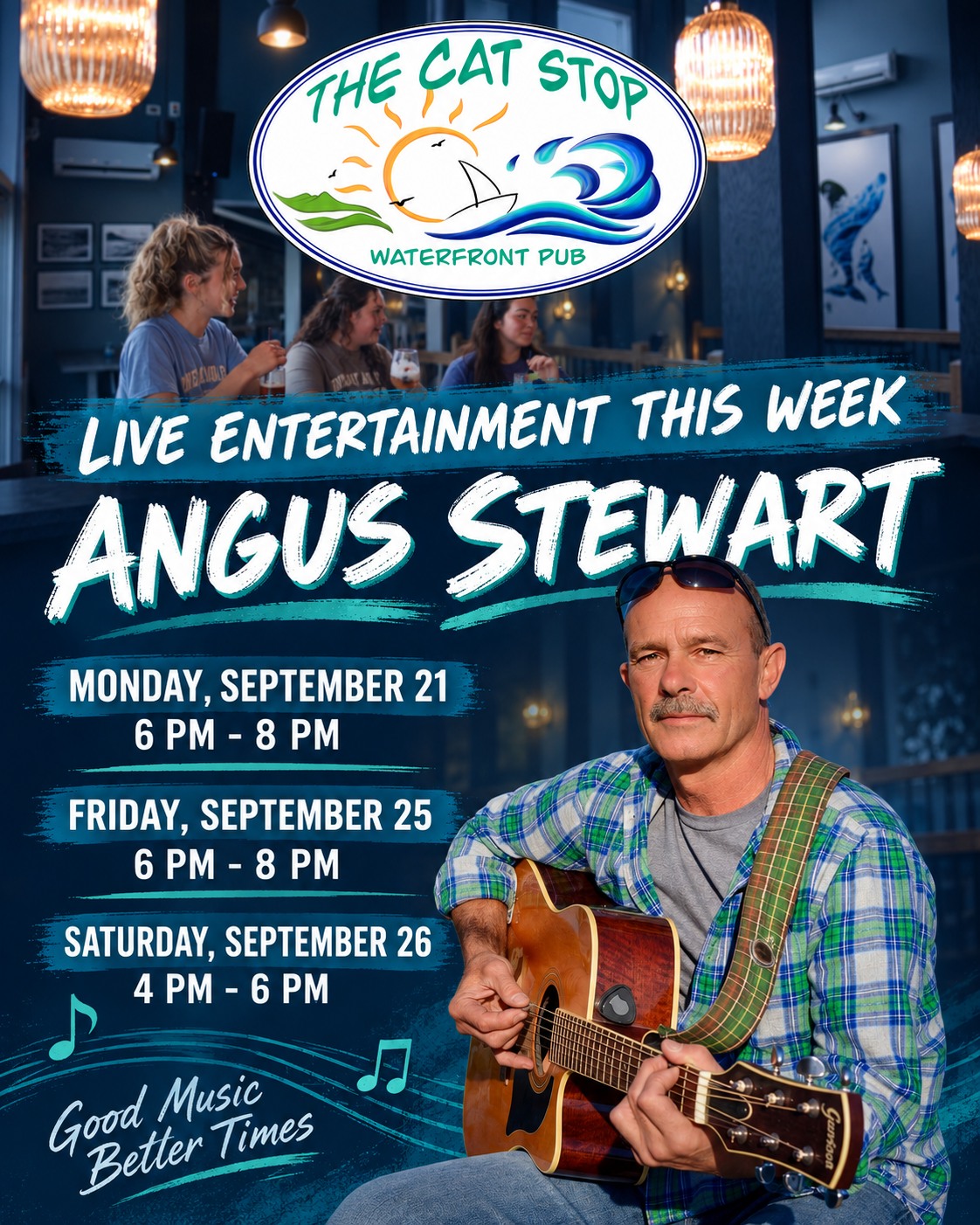 🎶 LIVE ENTERTAINMENT THIS WEEK! 🎶

As the tourist season begins to wind down, we still have three opportunities to enjoy live music with Angus Stewart at The Cat Stop Waterfront Pub!

🎸 Monday, September 21 | 6 PM–8 PM
🎸 Friday, September 25 | 6 PM–8 PM
🎸 Saturday, September 26 | 4 PM–6 PM

Join us for great music, delicious food and drinks, and beautiful waterfront views in Norris Point!

📍 The Cat Stop Waterfront Pub
2–4 Stone’s Lane, Norris Point

#TheCatStop #LiveMusic #AngusStewart #NorrisPoint #GrosMorne #WaterfrontPub