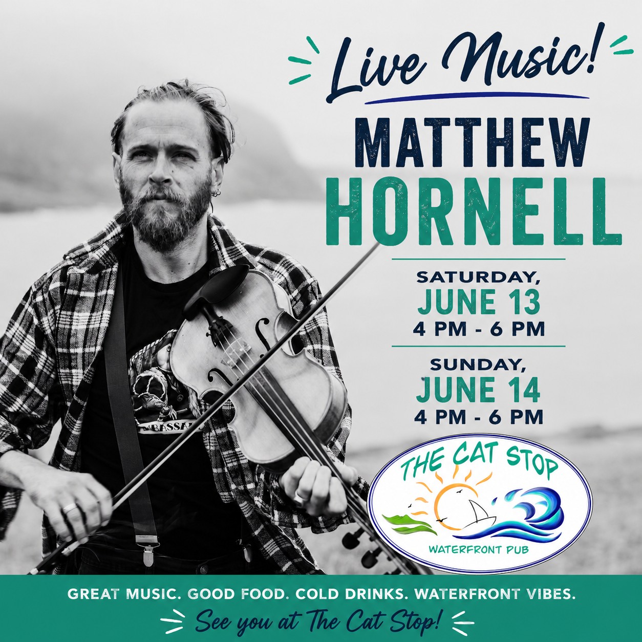 🎻 LIVE MUSIC THIS WEEKEND AT THE CAT STOP! 🎶

Join us for an unforgettable weekend of live music with Matthew Hornell at The Cat Stop Waterfront Pub in Norris Point!

📅 Saturday, June 13 | 4:00 PM – 6:00 PM
📅 Sunday, June 14 | 4:00 PM – 6:00 PM

Sit back on the waterfront, enjoy great food and cold drinks, and take in the sounds of one of Newfoundland and Labrador's finest musicians while overlooking beautiful Bonne Bay.

Whether you're stopping by for a late lunch, a drink on the deck, or an evening with friends, Matthew's music is the perfect soundtrack to your weekend in Gros Morne.

📍 The Cat Stop Waterfront Pub
⚓ Norris Point, NL

We can't wait to see you!

#TheCatStop #MatthewHornell #LiveMusic #NorrisPoint #BonneBay #GrosMorne #NewfoundlandMusic #WaterfrontVibes